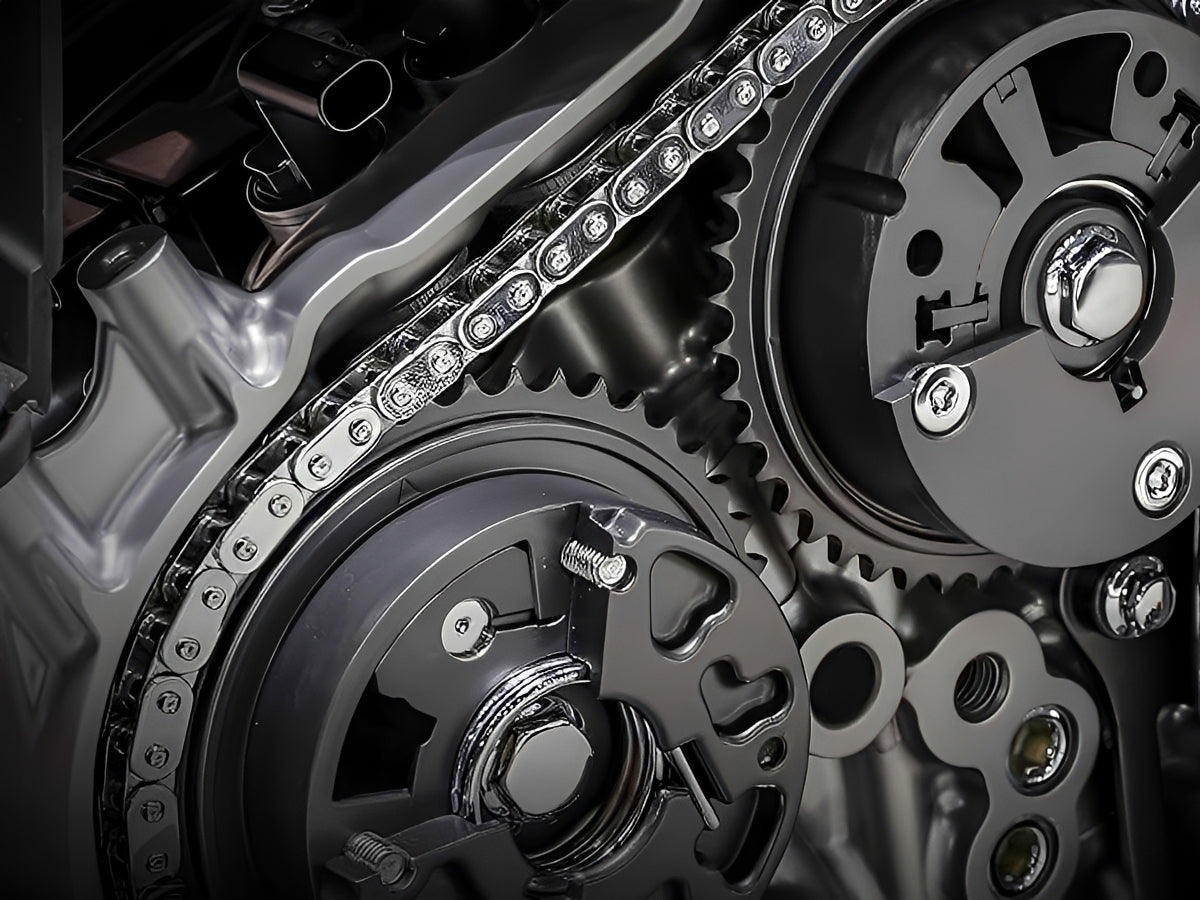 Complete timing chain kit with chain guides and tensioner components