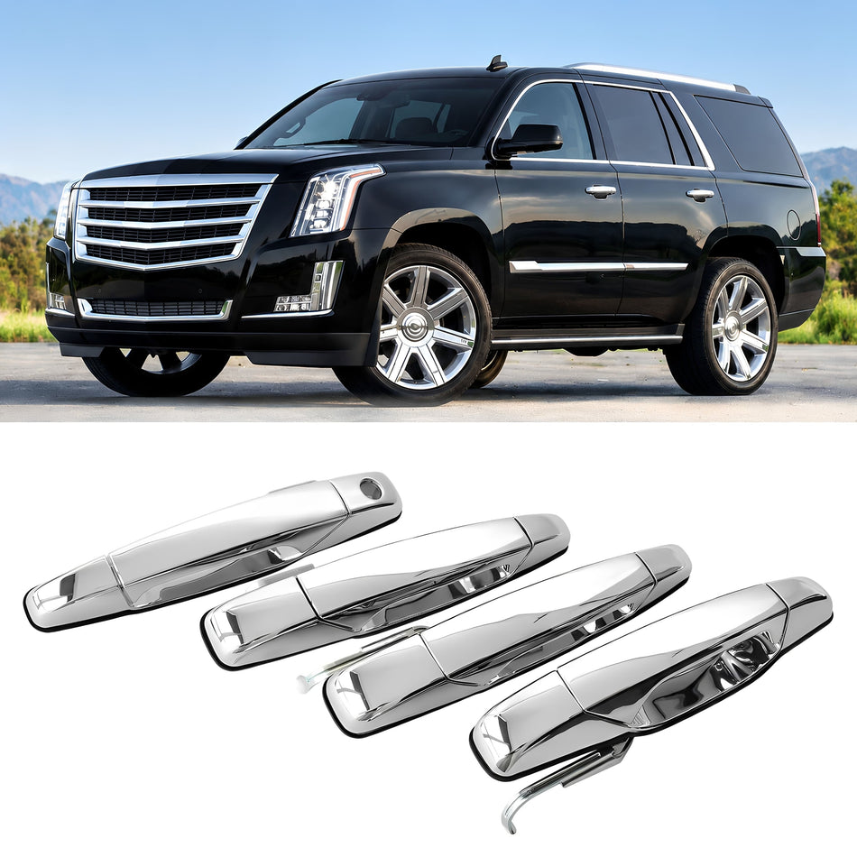 Exterior door handle set, multiple chrome handles shown with vehicle