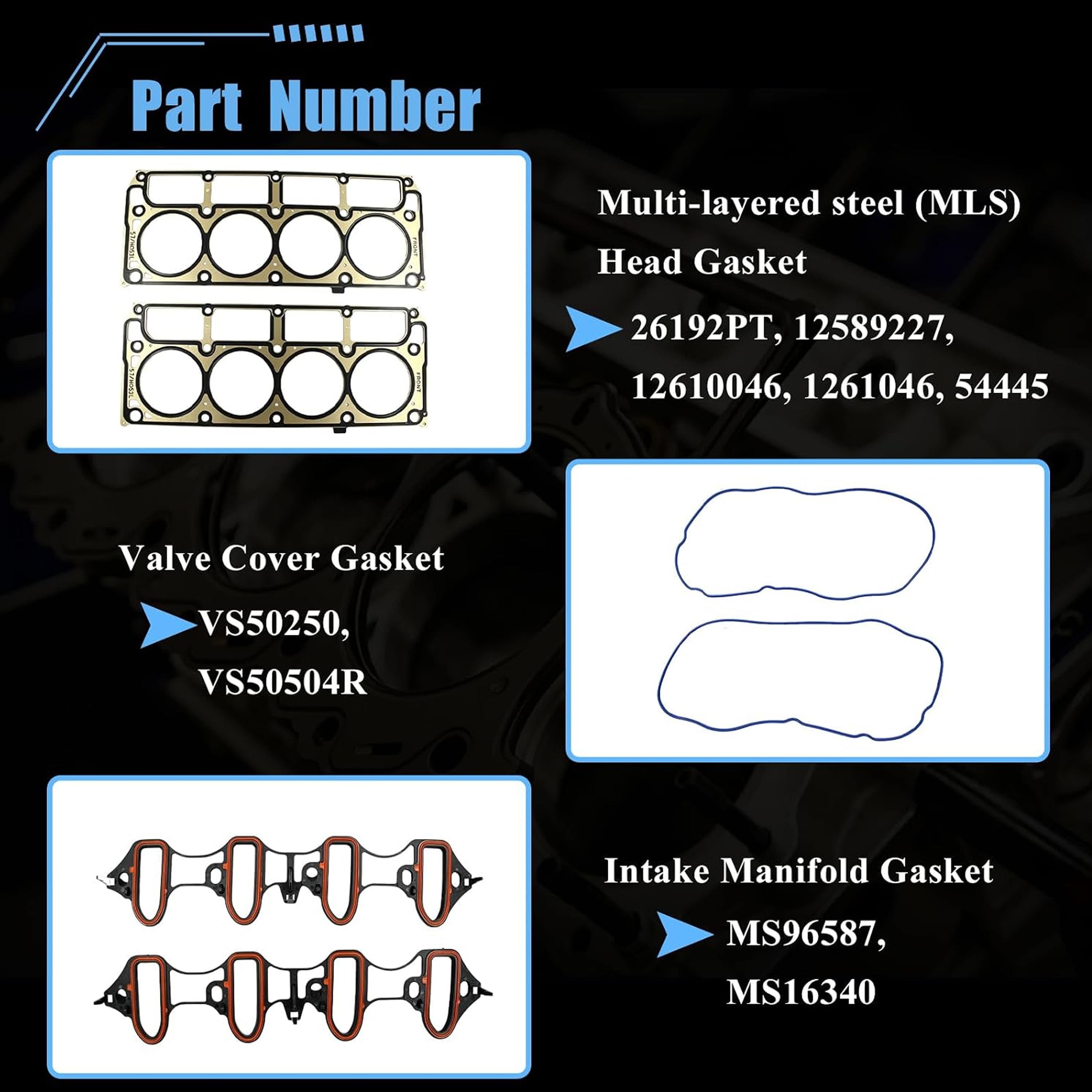 Engine Head Gasket Set HS26192PT Fit for 2004-2007 Chevy Silverado GMC Sierra Cadillac Escalade Hummer H2 4.8L 5.3L 6.0L V8 - Auceramic