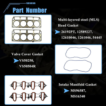 Engine Head Gasket Set HS26192PT Fit for 2004-2007 Chevy Silverado GMC Sierra Cadillac Escalade Hummer H2 4.8L 5.3L 6.0L V8 - Auceramic