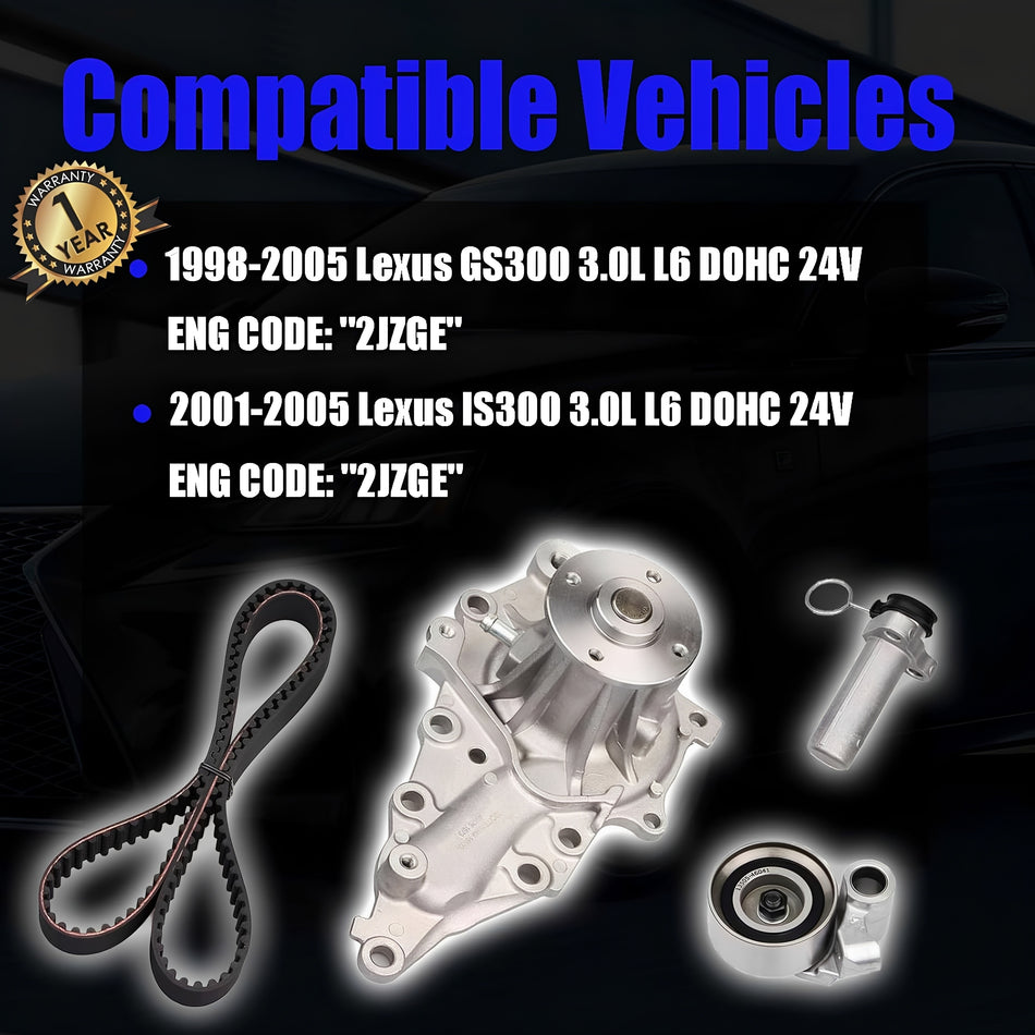 Timing Belt Kit with Water Pump TCKWP215 Fit for 1998-2005 Lexus GS300 IS300 3.0L L6 DOHC 24V