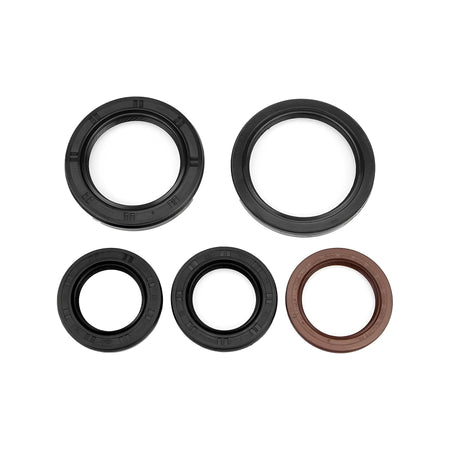 Engine seal set with four black seals and one brown O-ring for timing belt kit