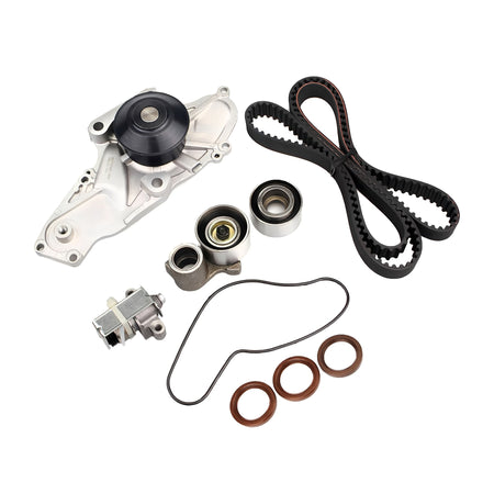 Timing belt kit parts: water pump, timing belt, tensioner, seals, pulleys, hoses