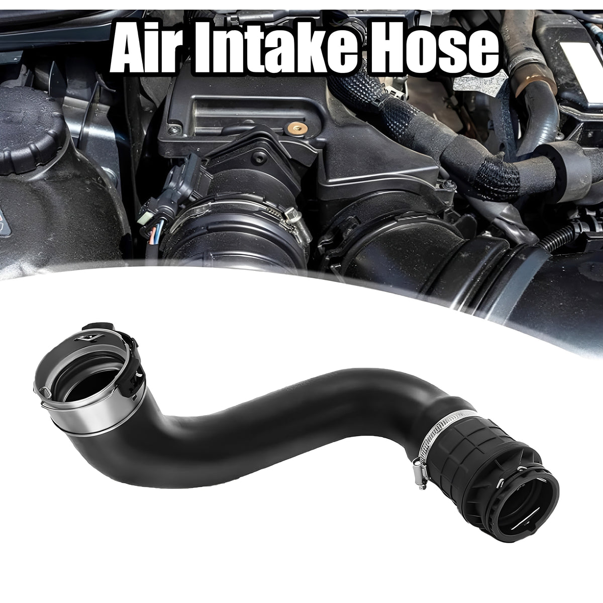 Black silicone hose with ribbed coupler, clamp, and molded intake end