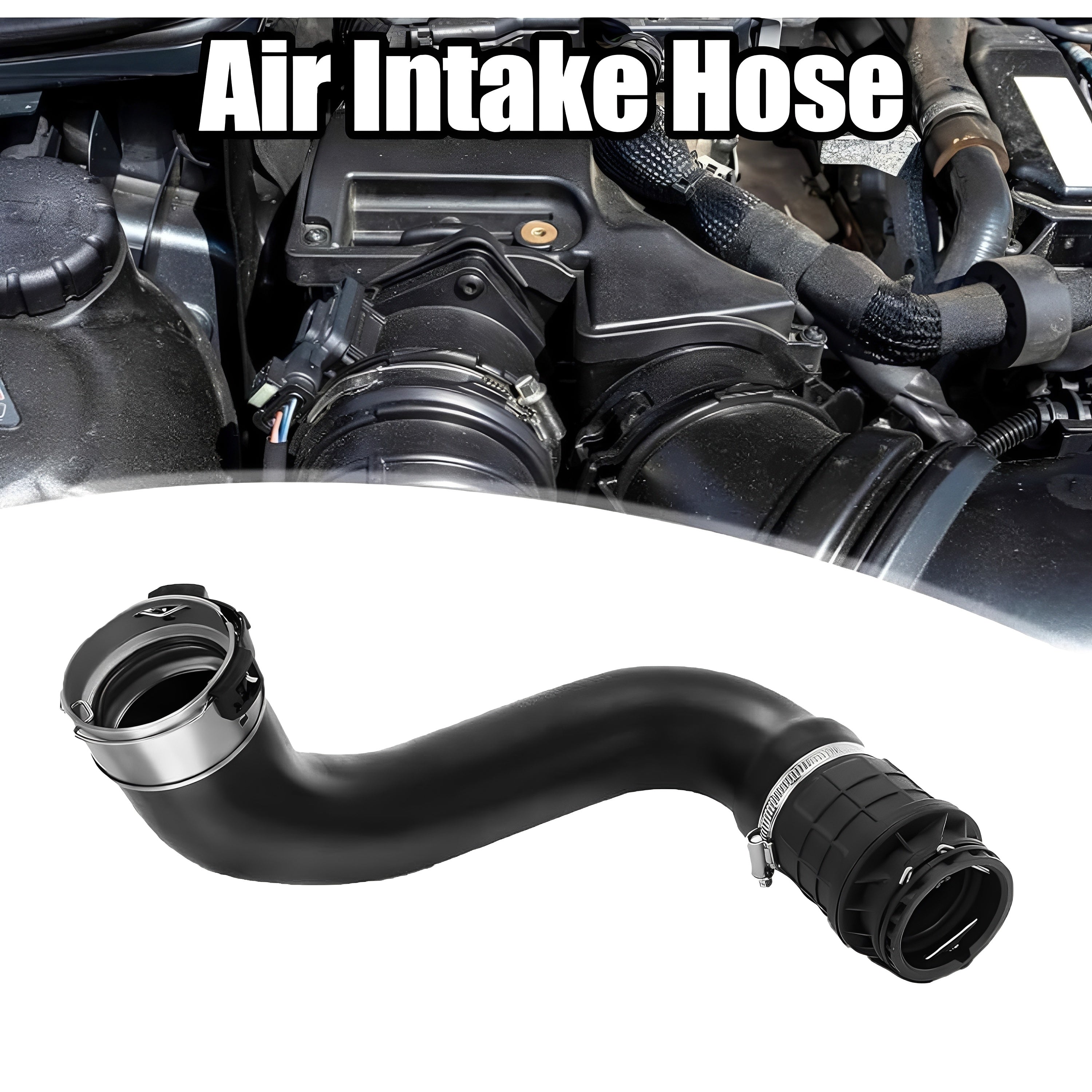 Black silicone hose with ribbed coupler, clamp, and molded intake end
