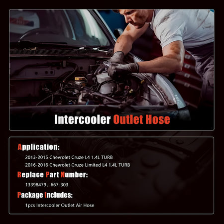 Black intercooler outlet hose with molded elbows and hose clamp ends