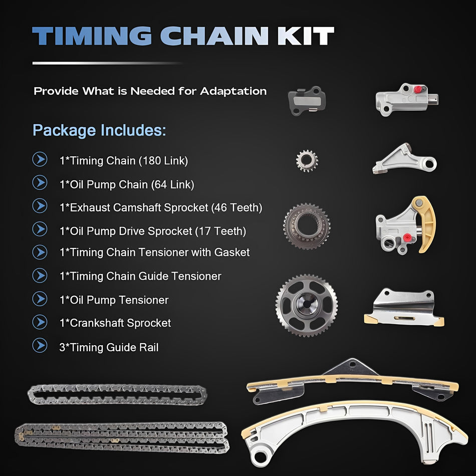 Timing chain kit parts set with chains, sprockets, guides, tensioners and gasket
