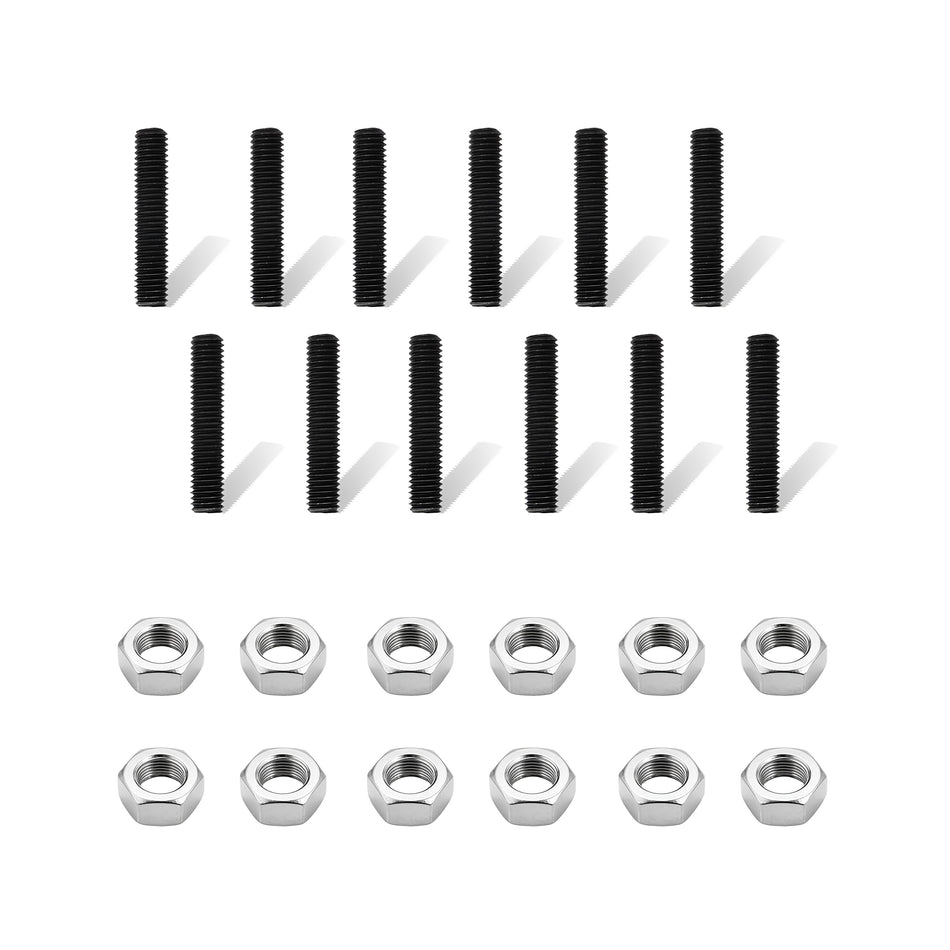 Mounting hardware set with black screws and chrome hex nuts for mirror cover caps