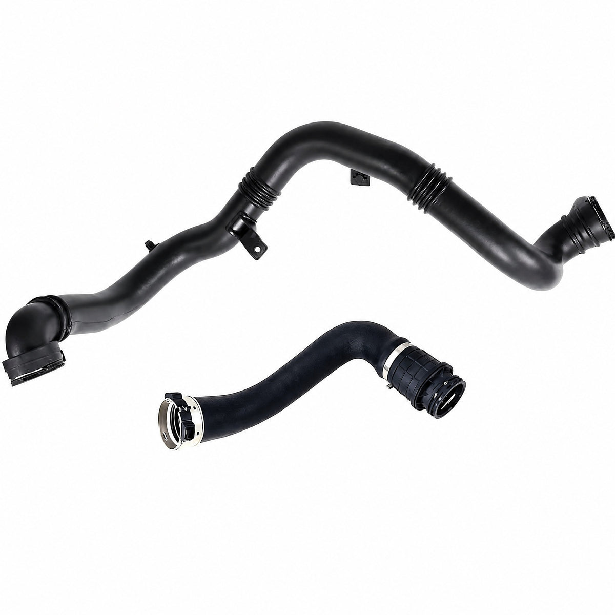 Black turbo intercooler hose with curved sections and molded couplers