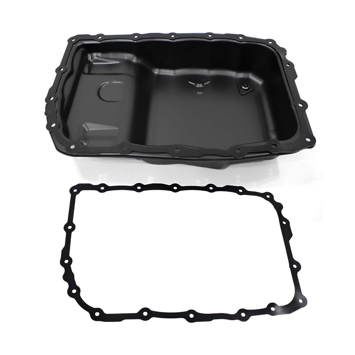 Transmission oil pan with drain plug and gasket, black pan plus separate seal