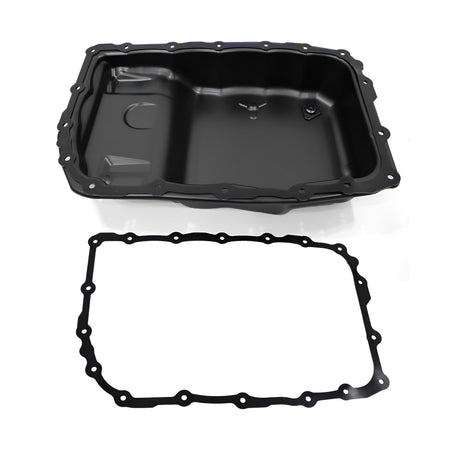 Transmission oil pan with drain plug and gasket, black pan plus separate seal