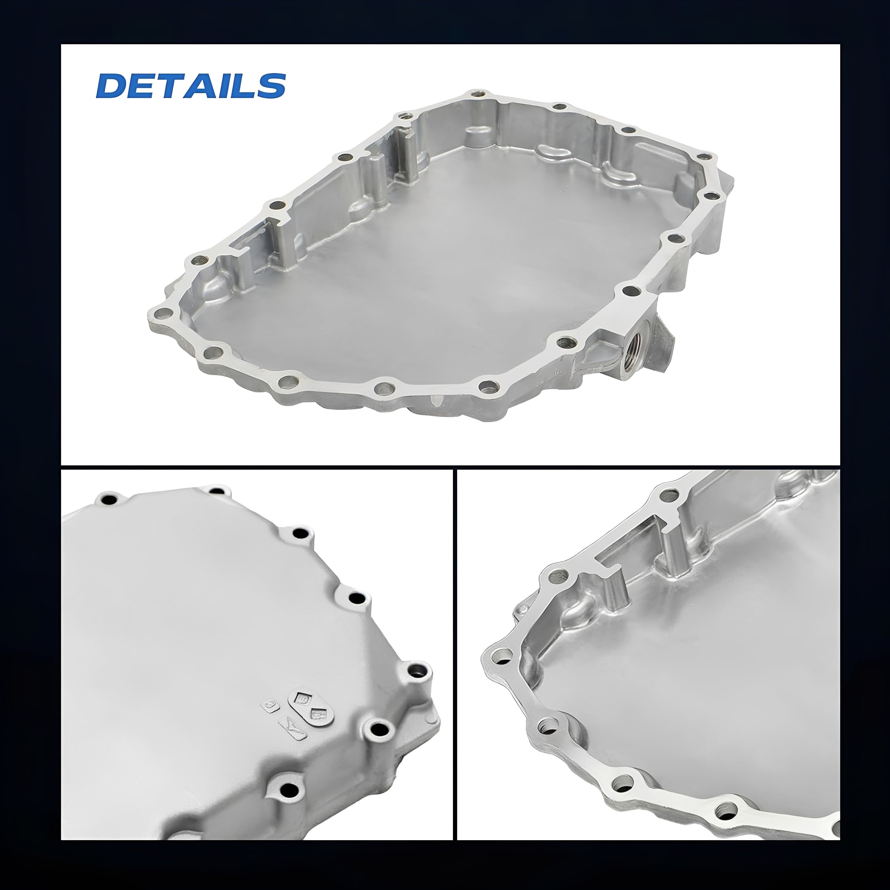 Transmission oil pan details showing casing edges and drain area