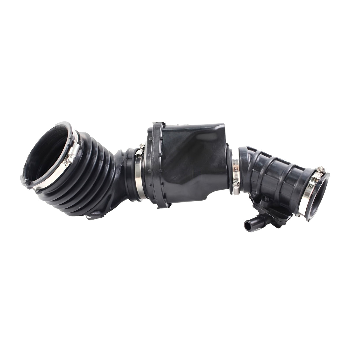 Black air intake hose with flared inlet opening and ribbed corrugated tube