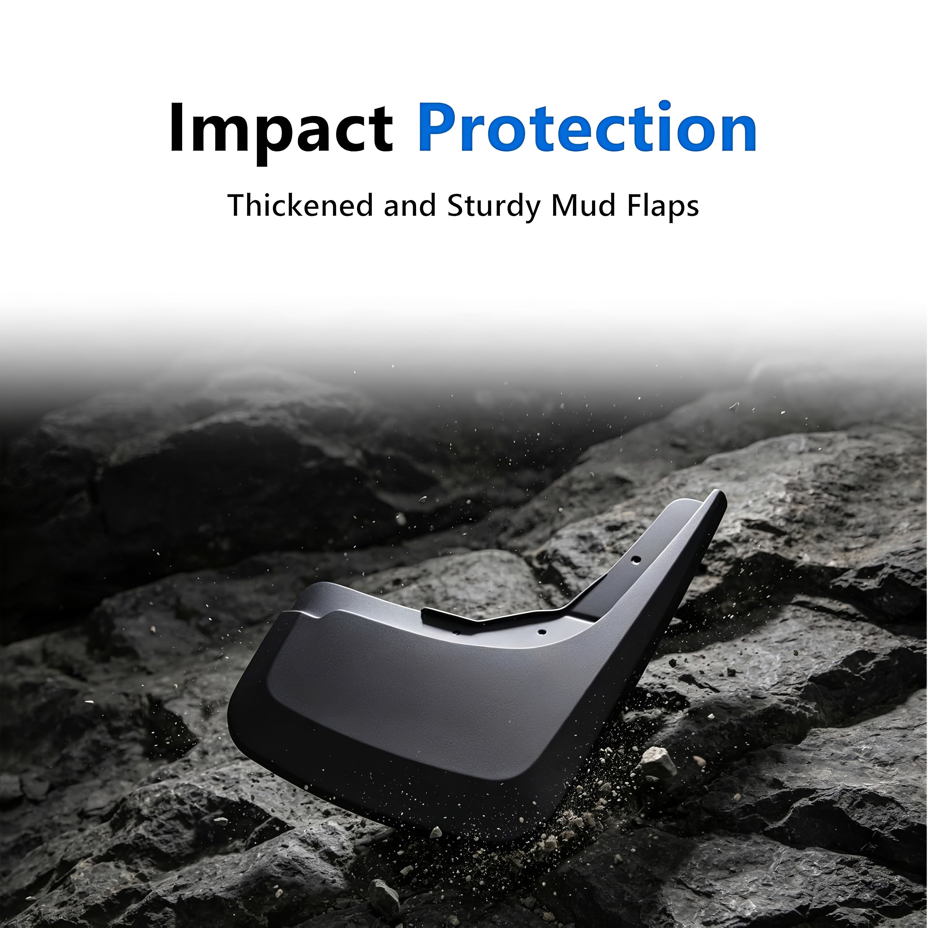 Black heavy-duty mud flap on dark rocky ground