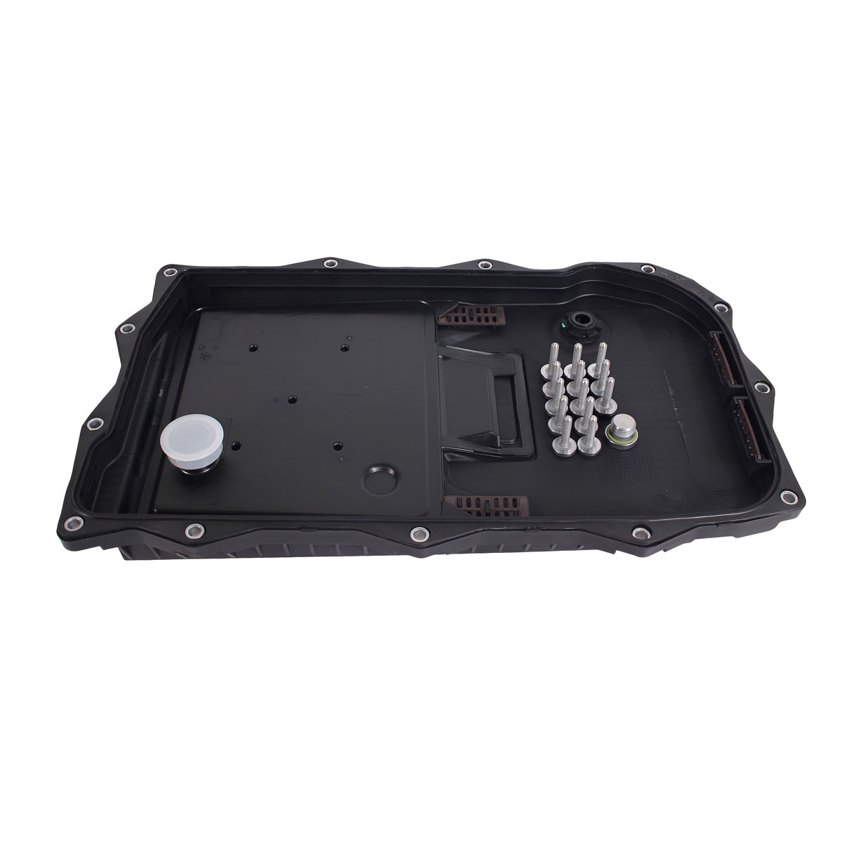 Automatic transmission oil pan kit, black cover with hardware and mounting bolts