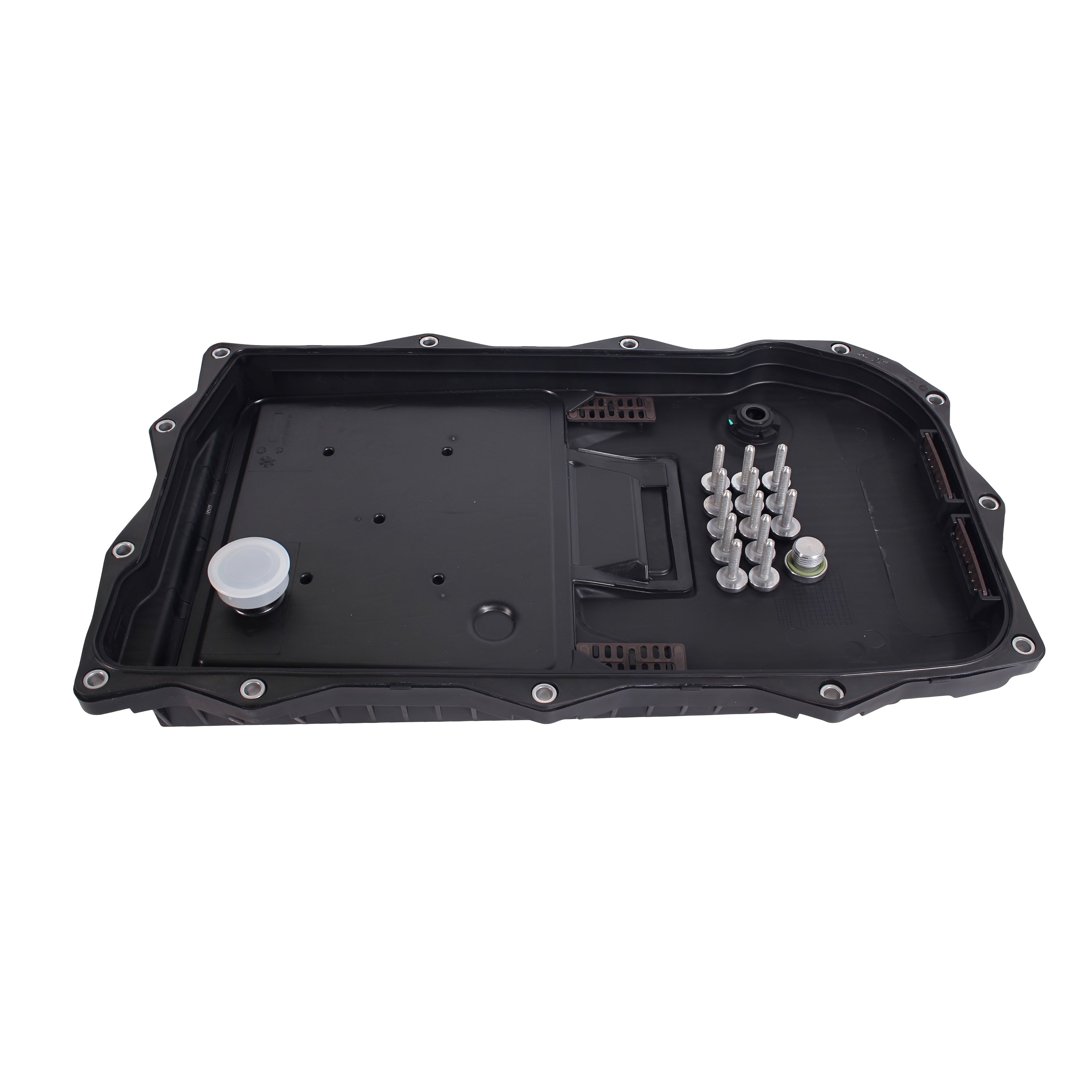 Automatic transmission oil pan kit, black cover with hardware and mounting bolts