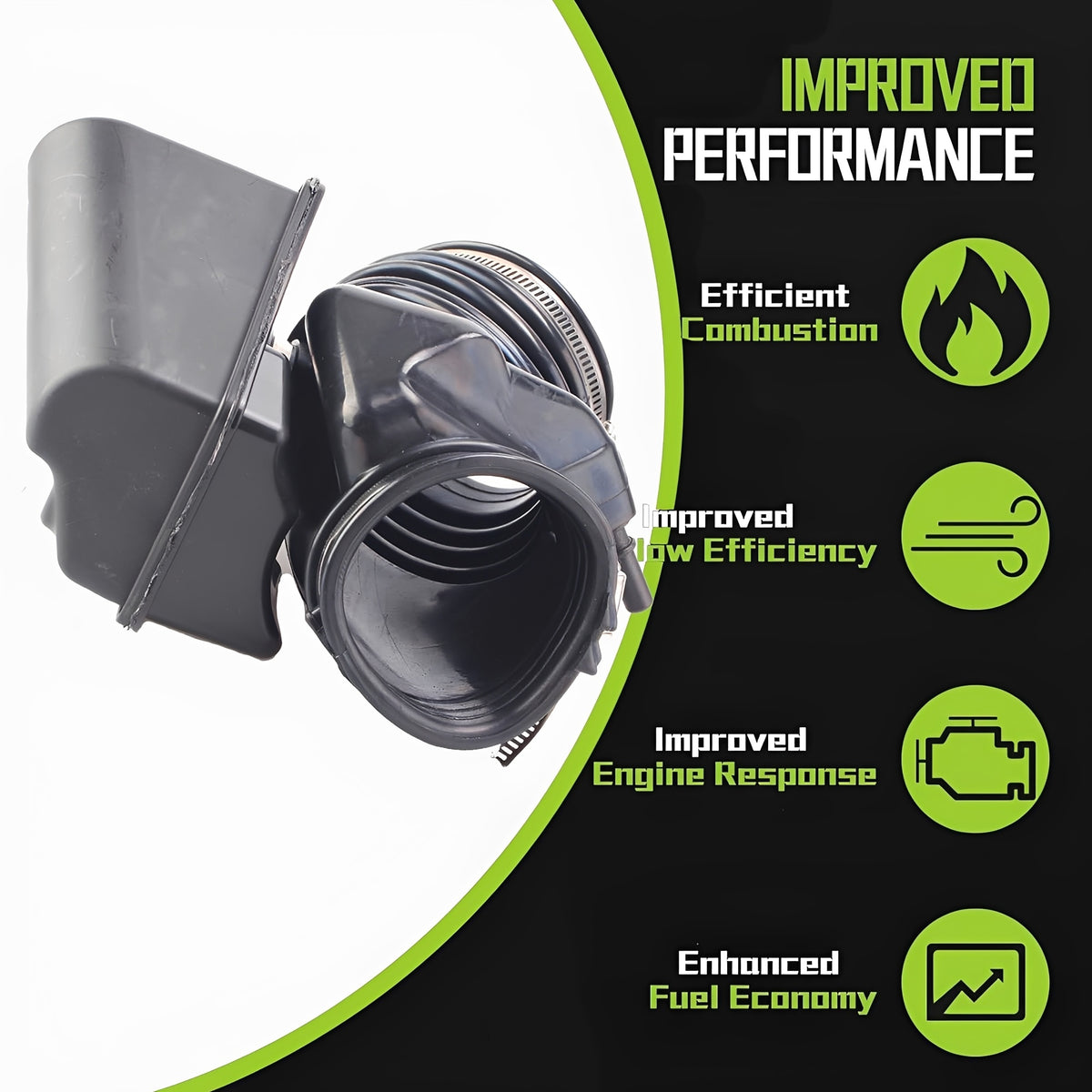 Gray and black air intake hose with ribbed tube and air duct inlet