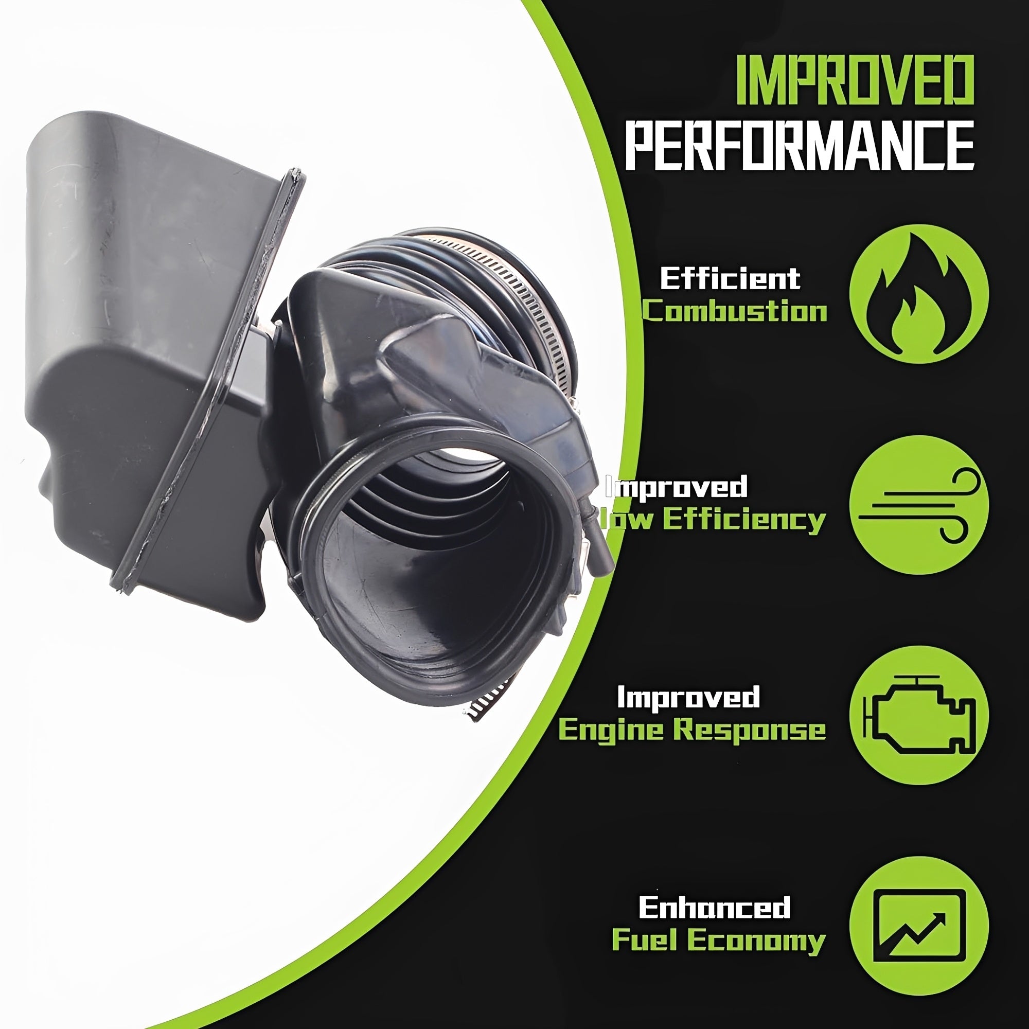 Gray and black air intake hose with ribbed tube and air duct inlet