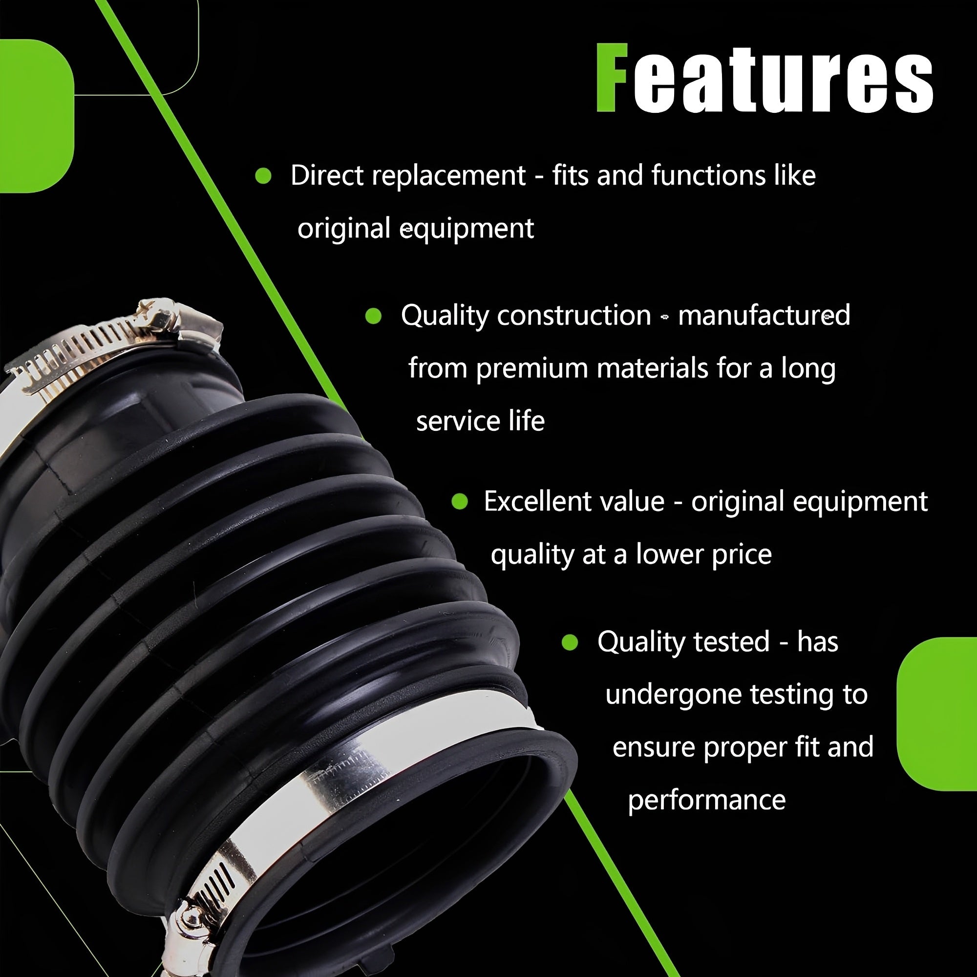Close-up of black ribbed air intake hose with stainless clamp edge