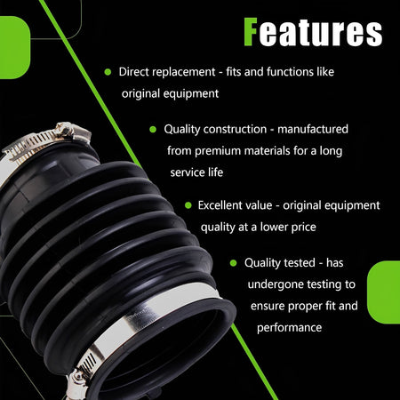 Close-up of black ribbed air intake hose with stainless clamp edge
