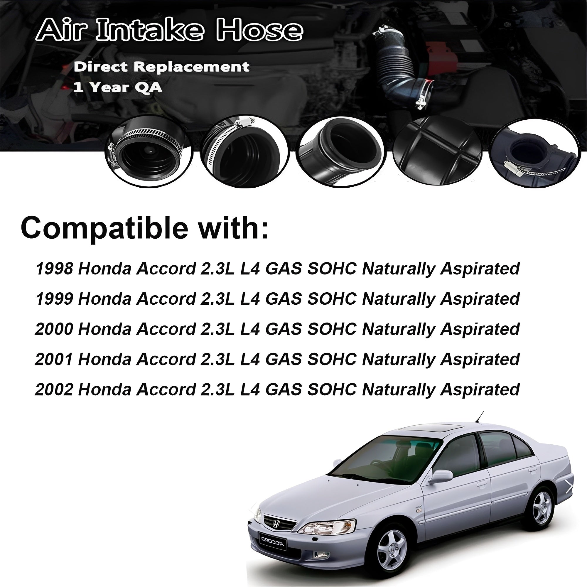 Black air intake hose with multiple end couplers and circular mounting opening