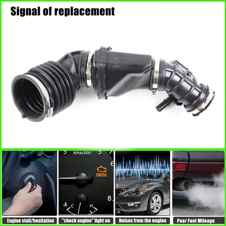 Black air intake hose with flexible ribbed tube and sealed box-style connector
