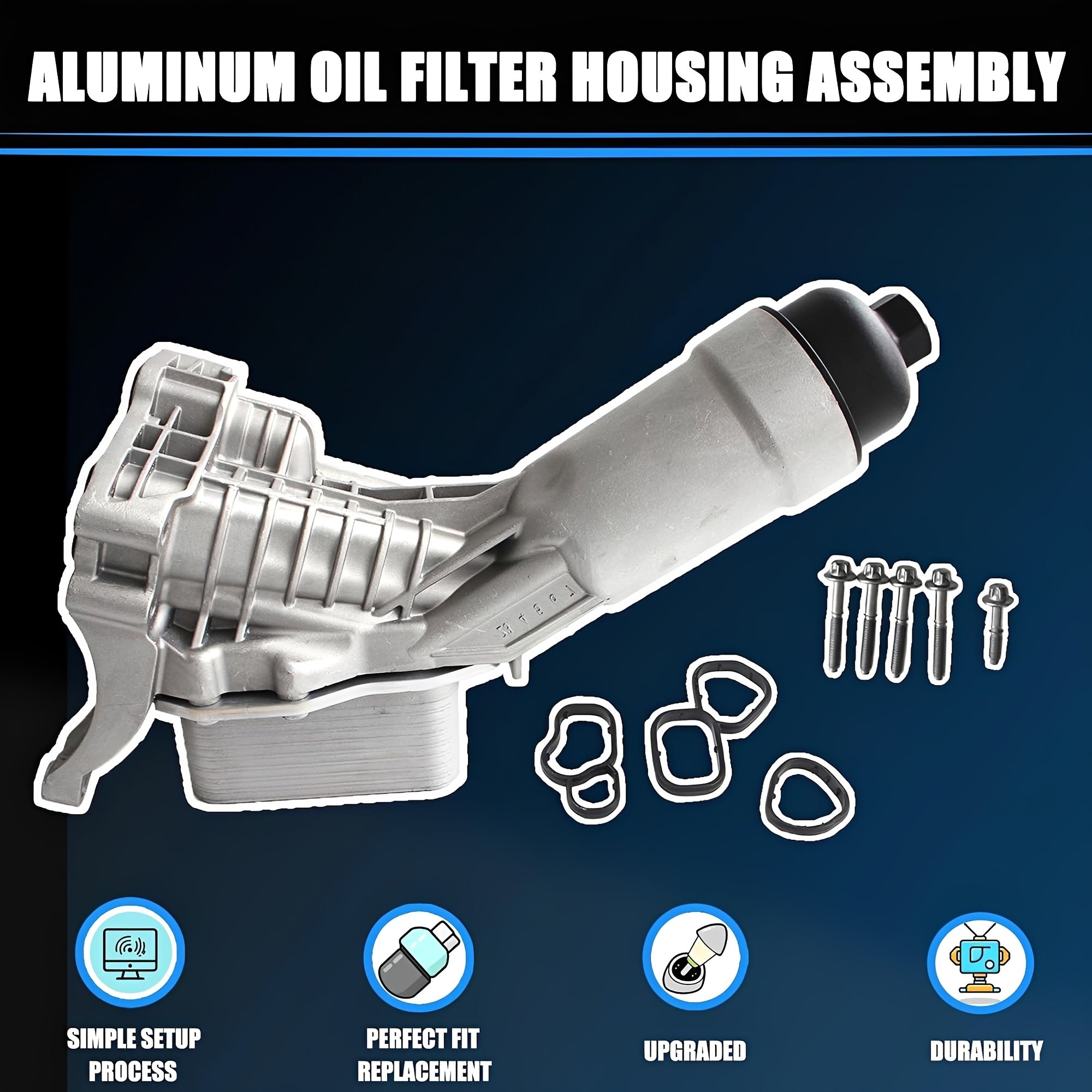Oil filter housing assembly with included gaskets and mounting bolts