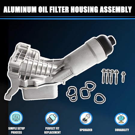 Oil filter housing assembly with included gaskets and mounting bolts