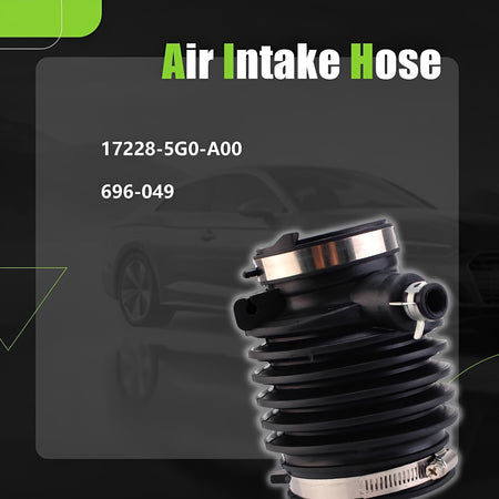 Black ribbed air intake hose with metal band and side vacuum port