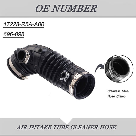 Engine air intake tube cleaner hose with stainless steel clamp and ribbed black tube