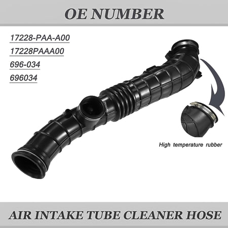 Black air intake hose with molded bends, ribbed center section, and end opening