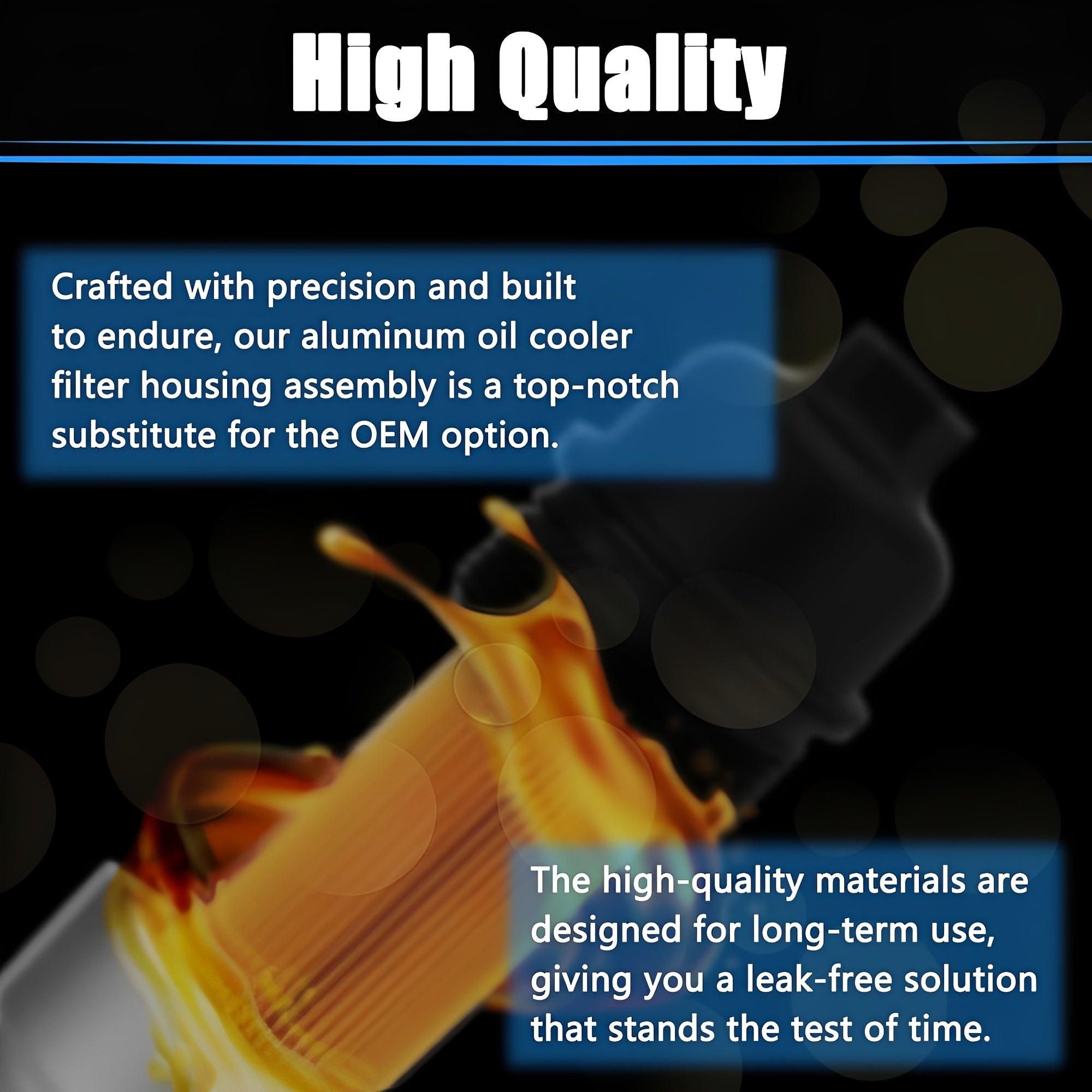 Aluminum oil filter housing with oil-flow graphic
