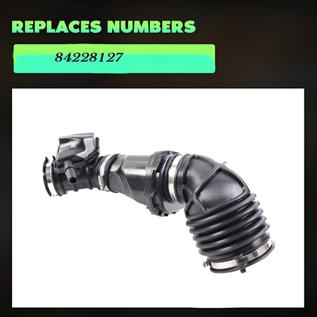 Black air intake hose with ridged intake section and molded mounting connector