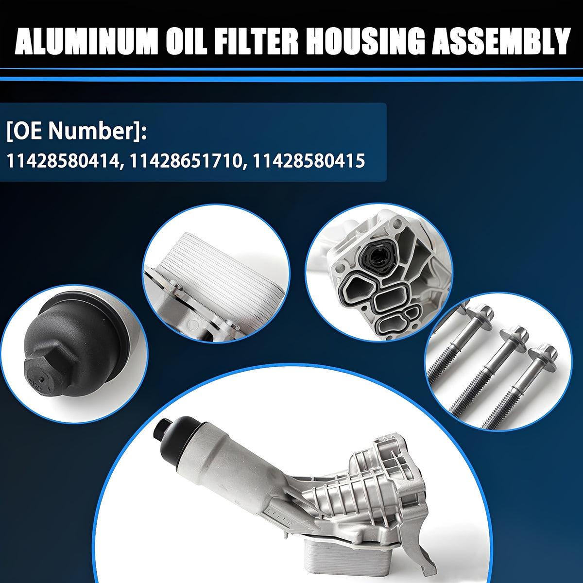 Aluminum oil filter housing assembly with mounting bolts and end cap