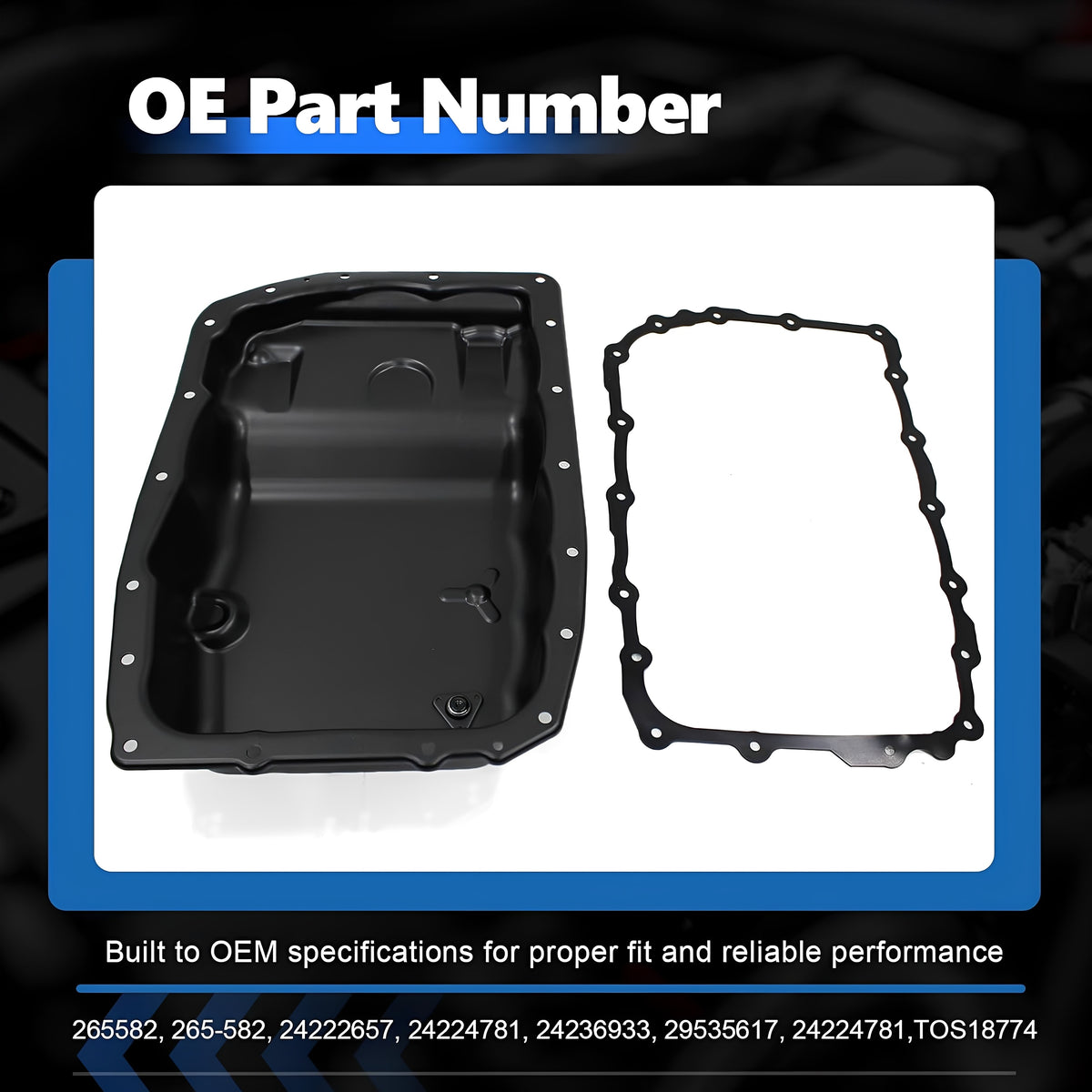 Transmission oil pan with drain plug and gasket, black pan and matching seal