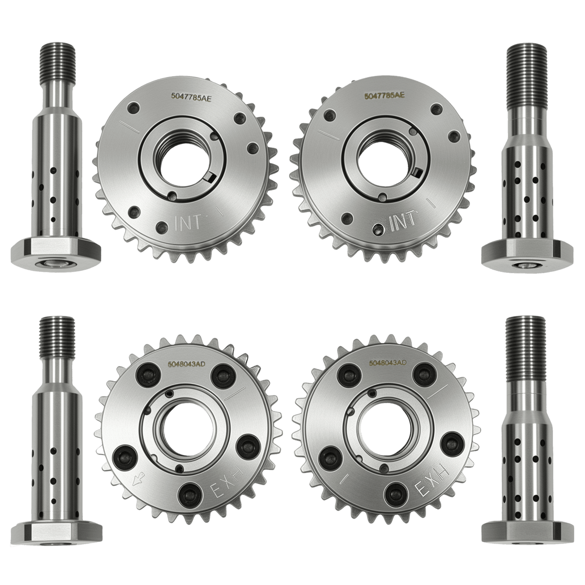 VVT sprocket and solenoid kit parts: two timing shafts and four metal sprocket gears