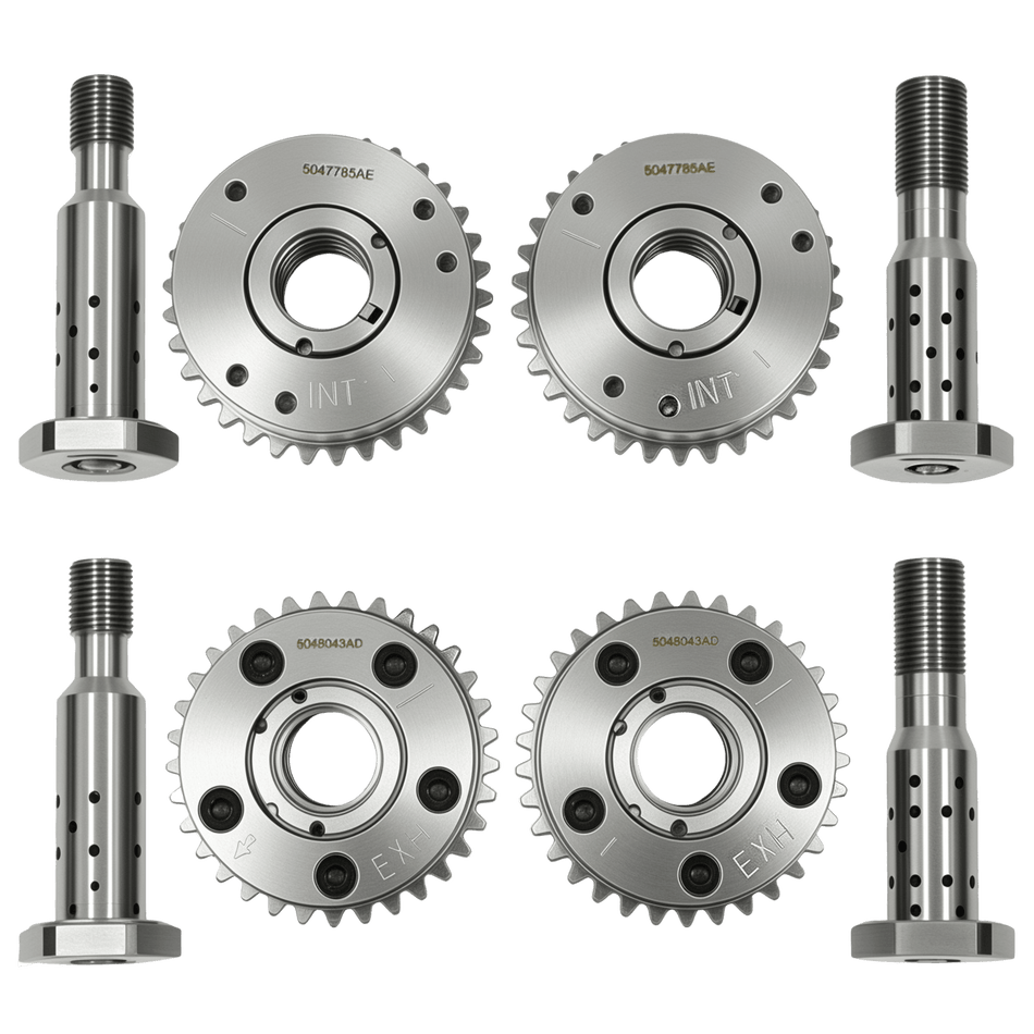 VVT sprocket and solenoid kit parts: two timing shafts and four metal sprocket gears