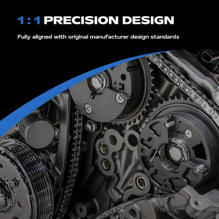 Timing sprocket installation graphic with precision design callout and engine timing chain