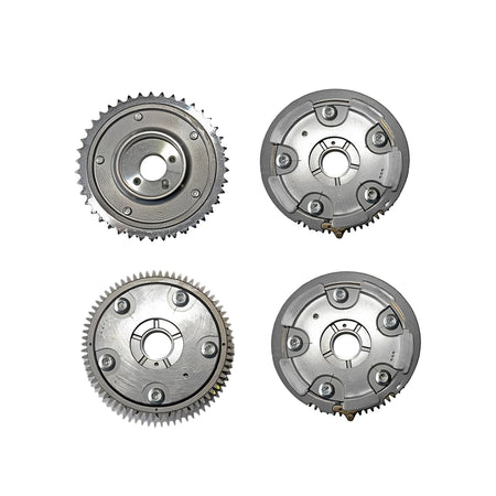 Camshaft adjuster gear set, four silver toothed gears with mounting bolt holes