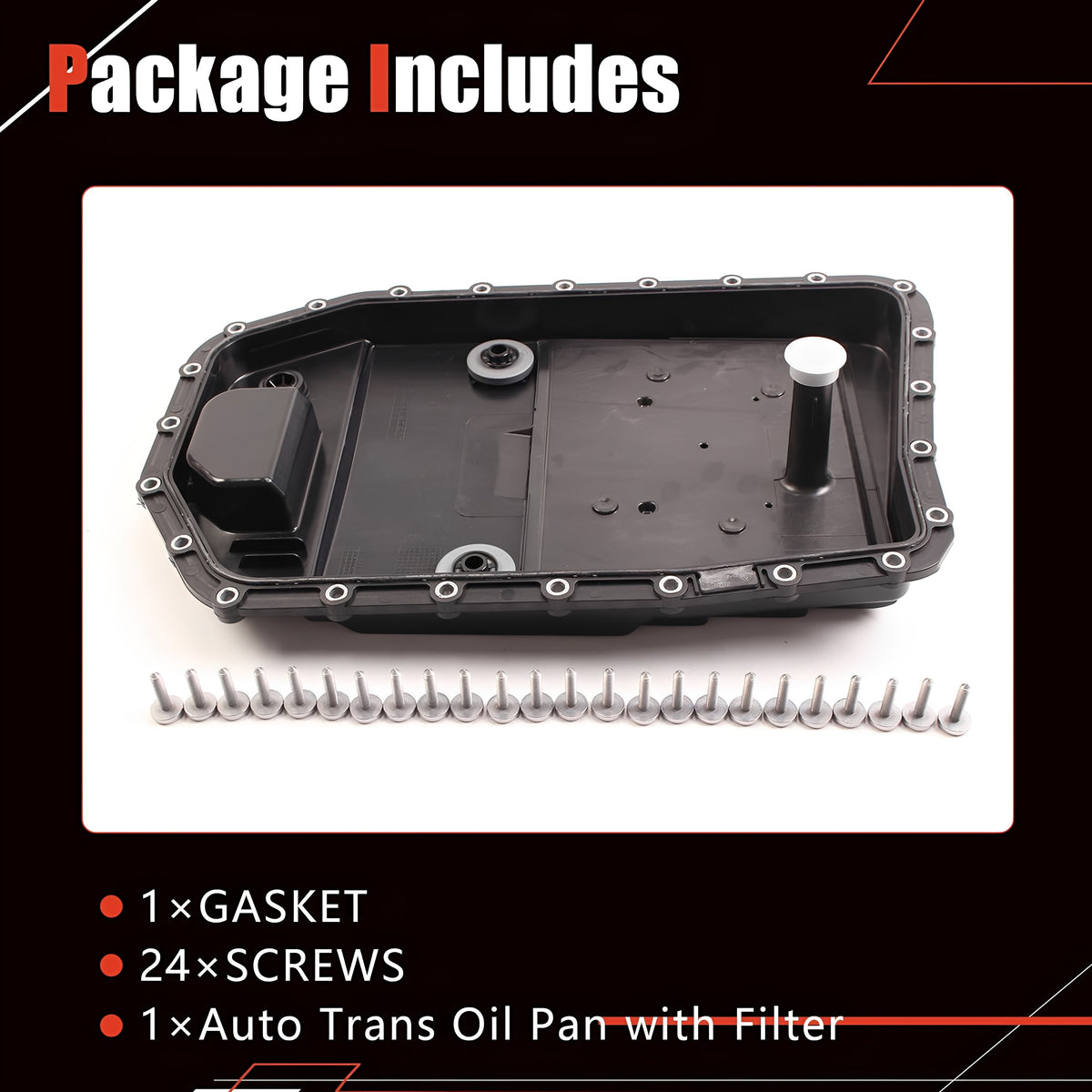 Automatic transmission oil pan kit with oil filter, gasket, and screws