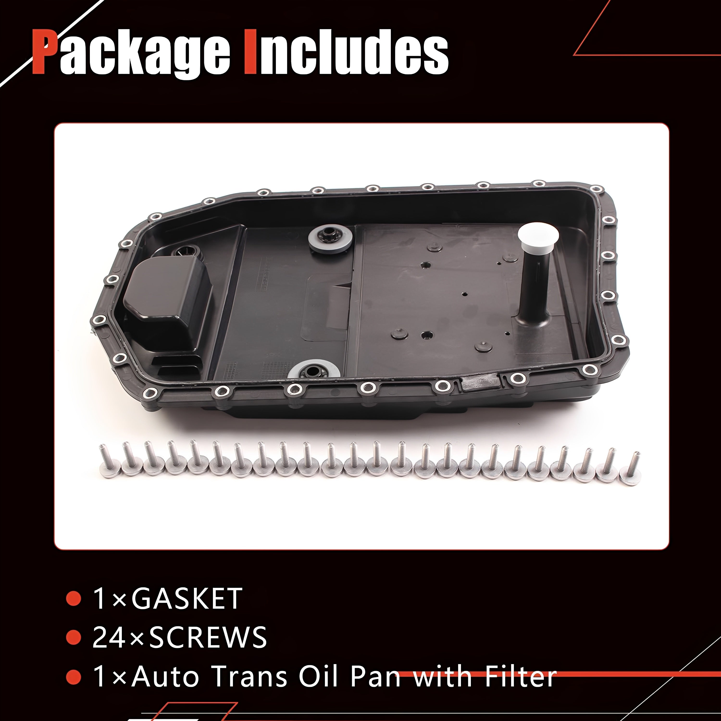 Automatic transmission oil pan kit with oil filter, gasket, and screws