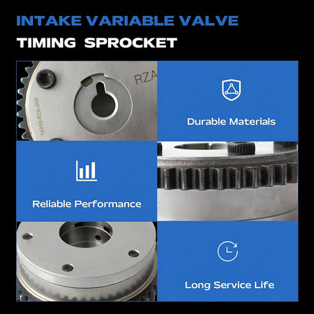 Timing sprocket product graphic with durability and performance callouts