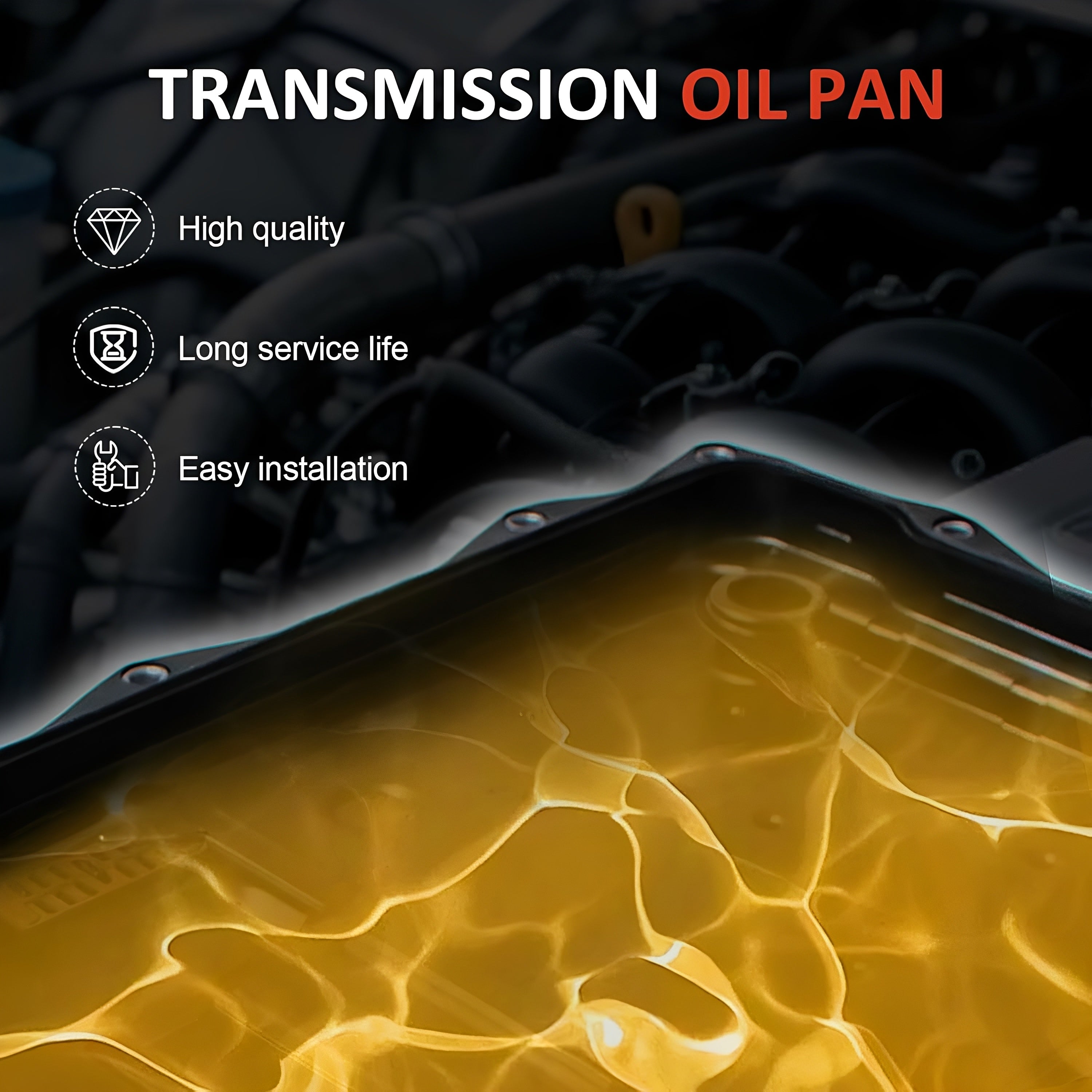 Automatic transmission oil pan with protective coating and oil flow illustration