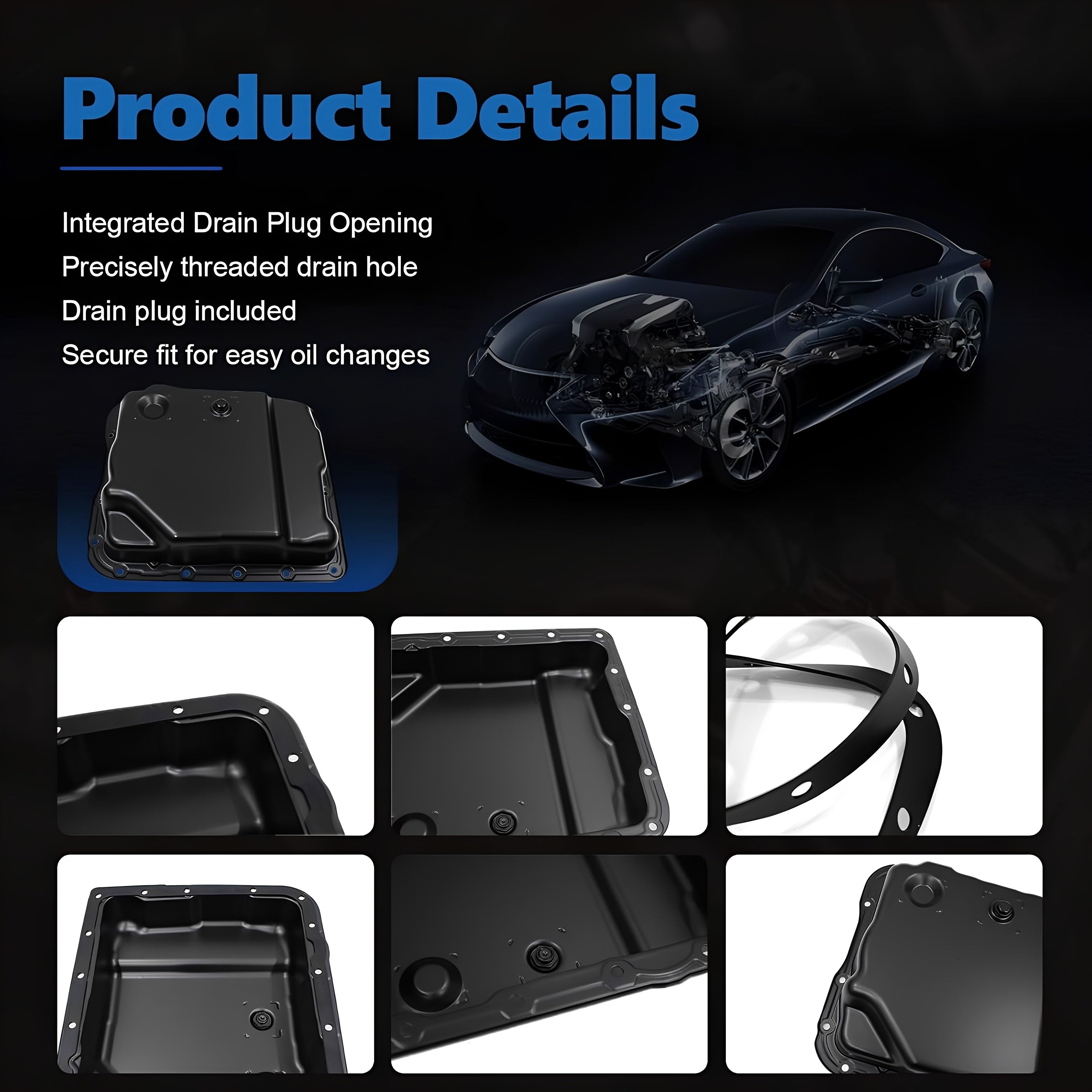 Transmission oil pan with integrated drain plug opening and secure fit