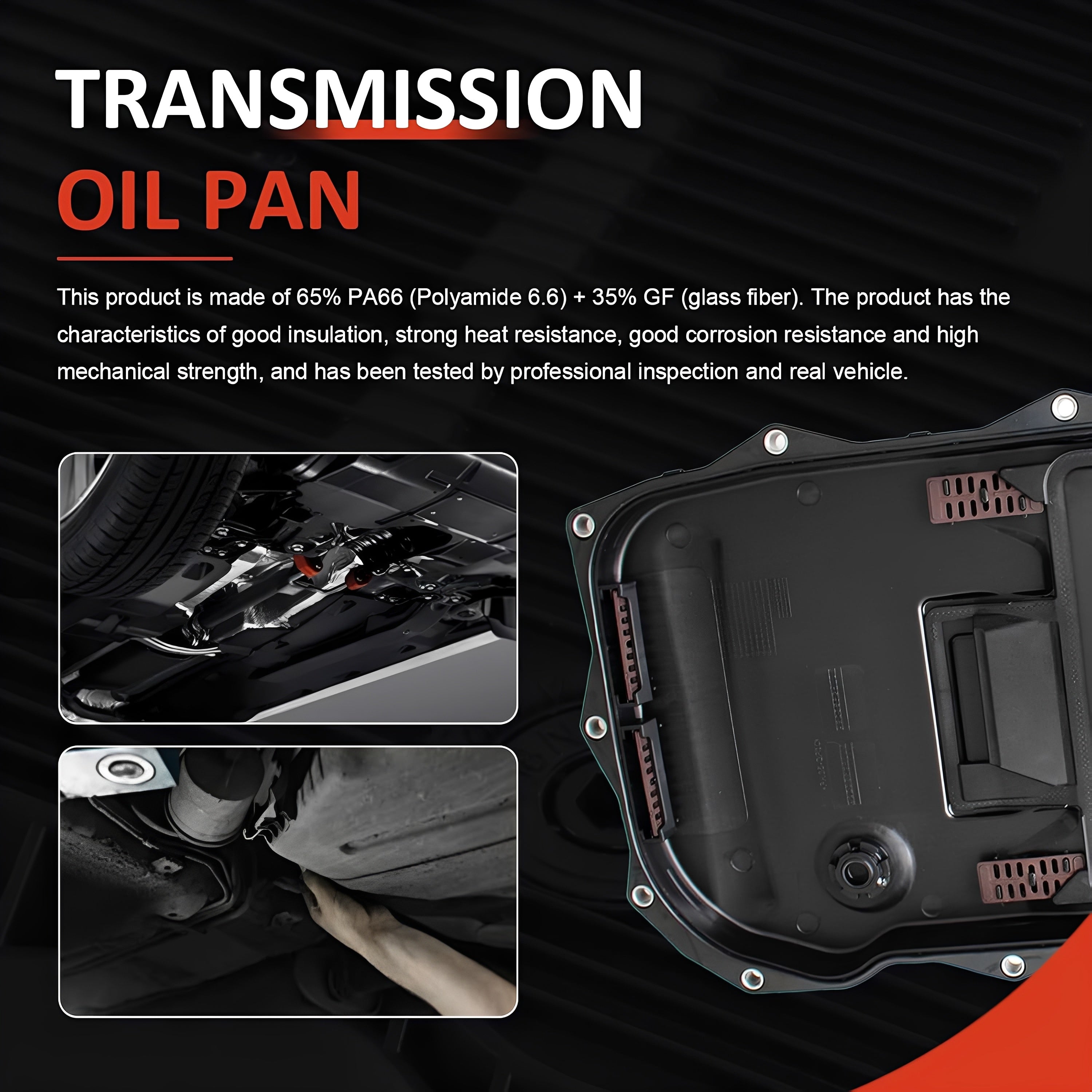 Automatic transmission oil pan with internal filter area and mounting bolts visible