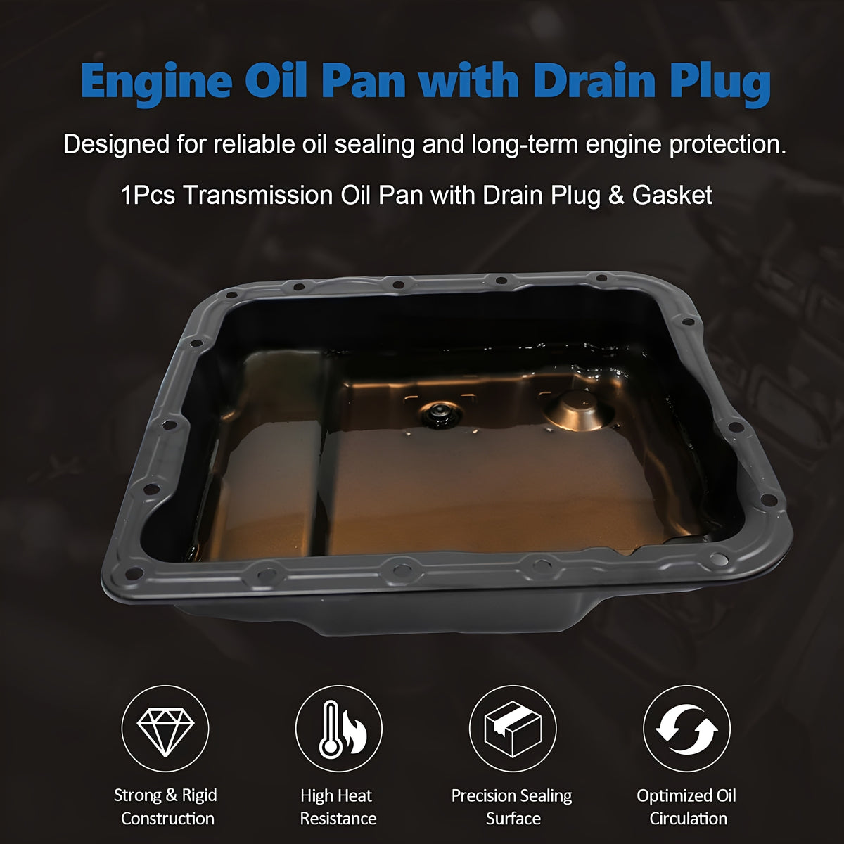 Transmission oil pan with drain plug opening and gasket
