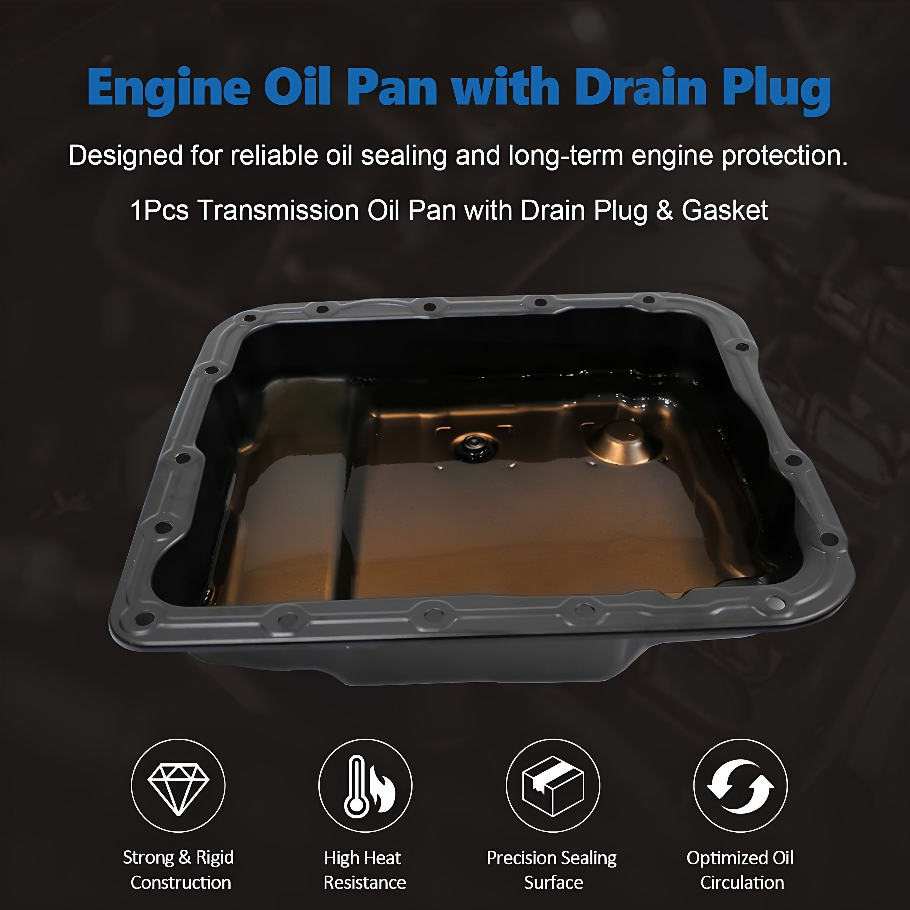 Transmission oil pan with drain plug opening and gasket