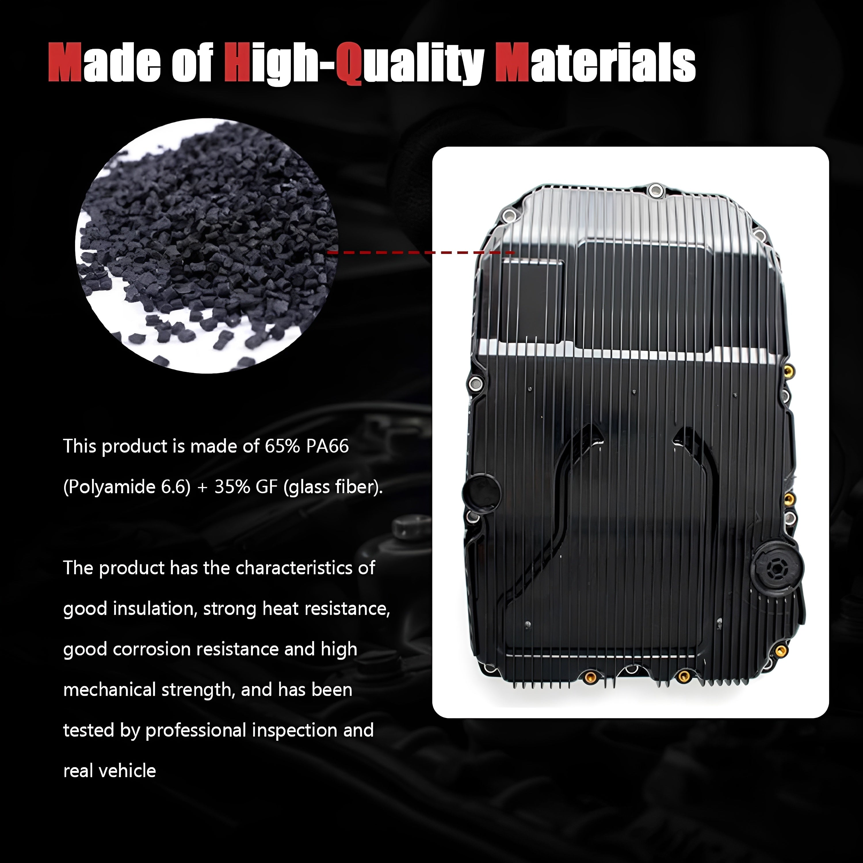 Automatic transmission oil pan made of high-quality PA66 and glass fiber material