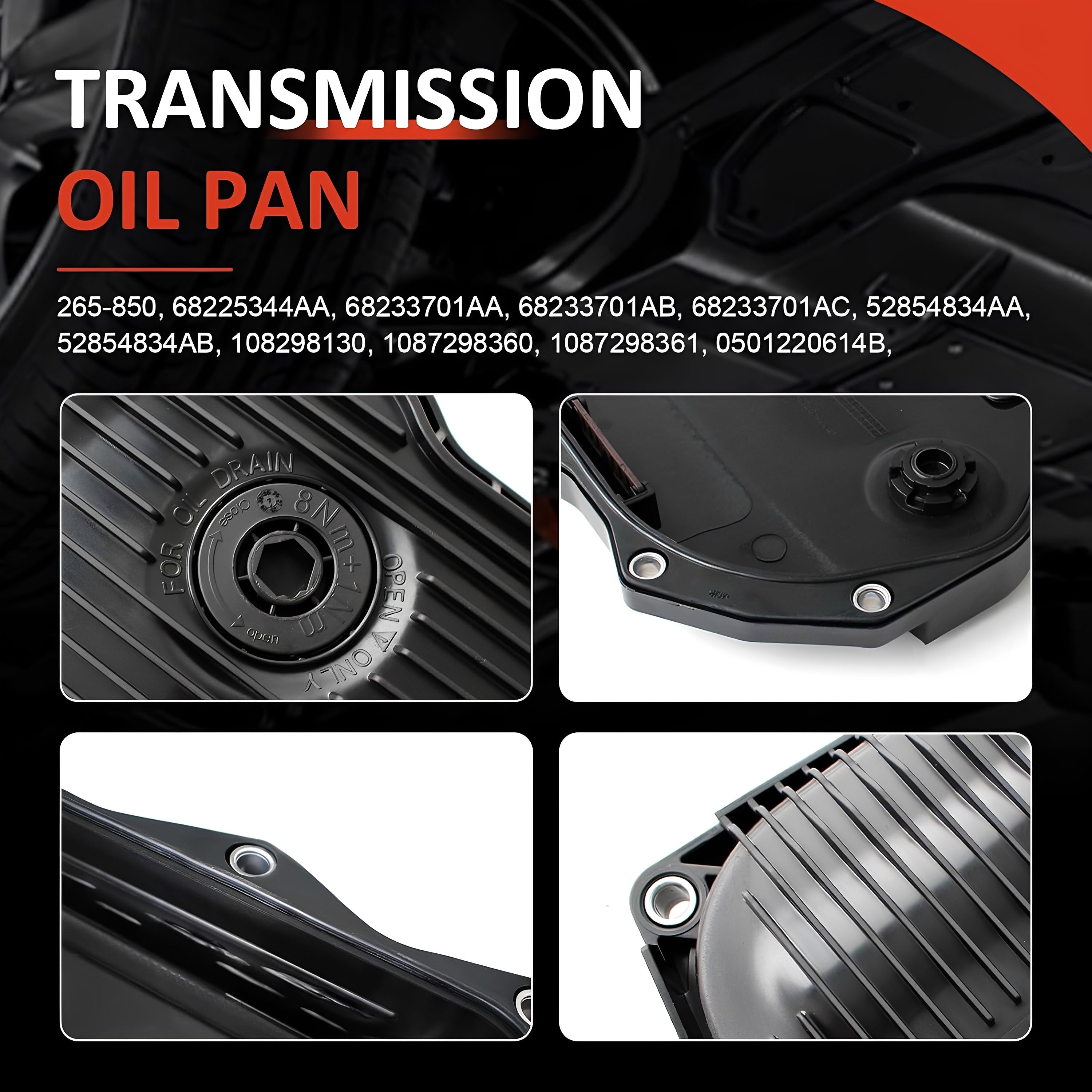 Automatic transmission oil pan details with mounting holes and oil drain opening