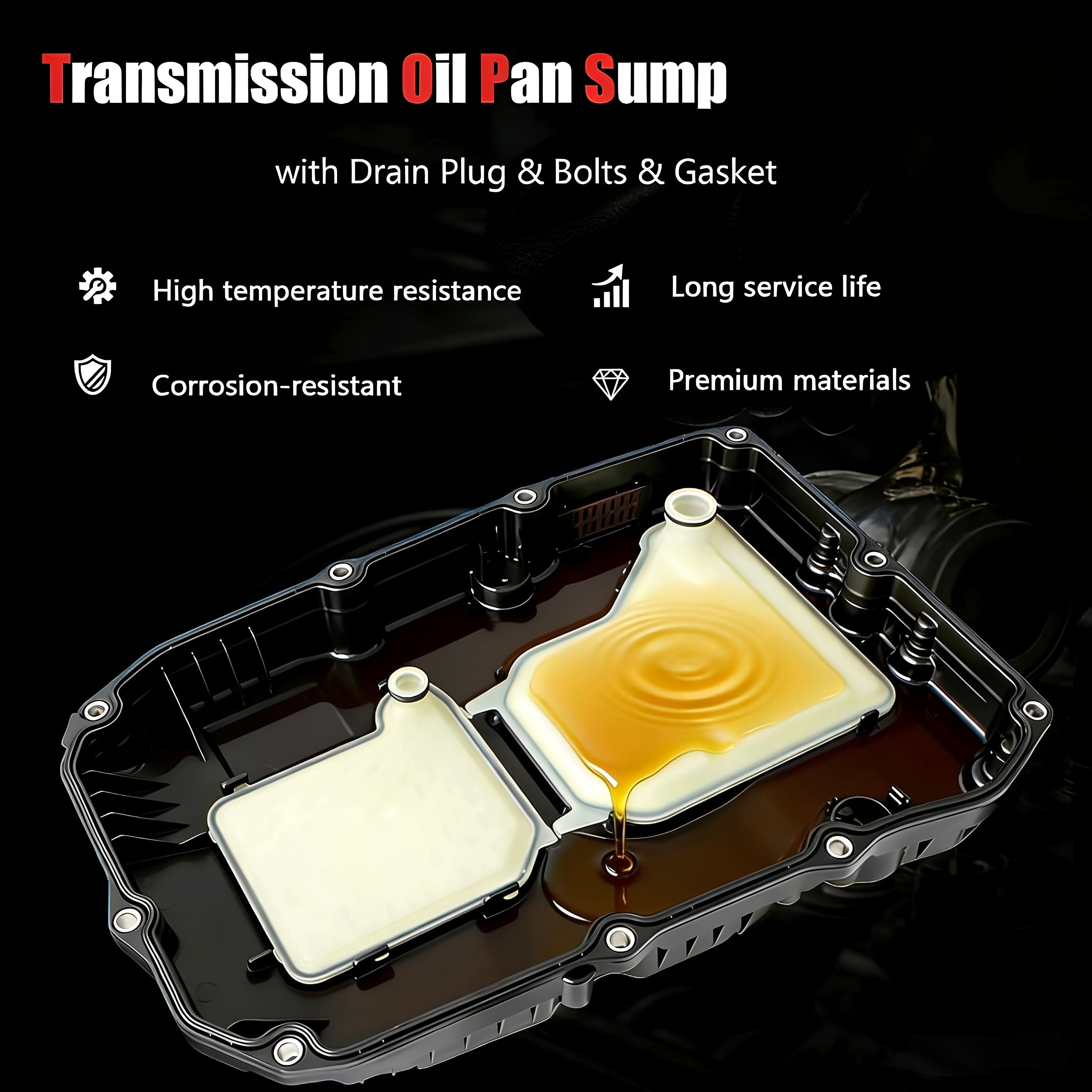 Automatic transmission oil pan with drain plug and bolts; corrosion-resistant design